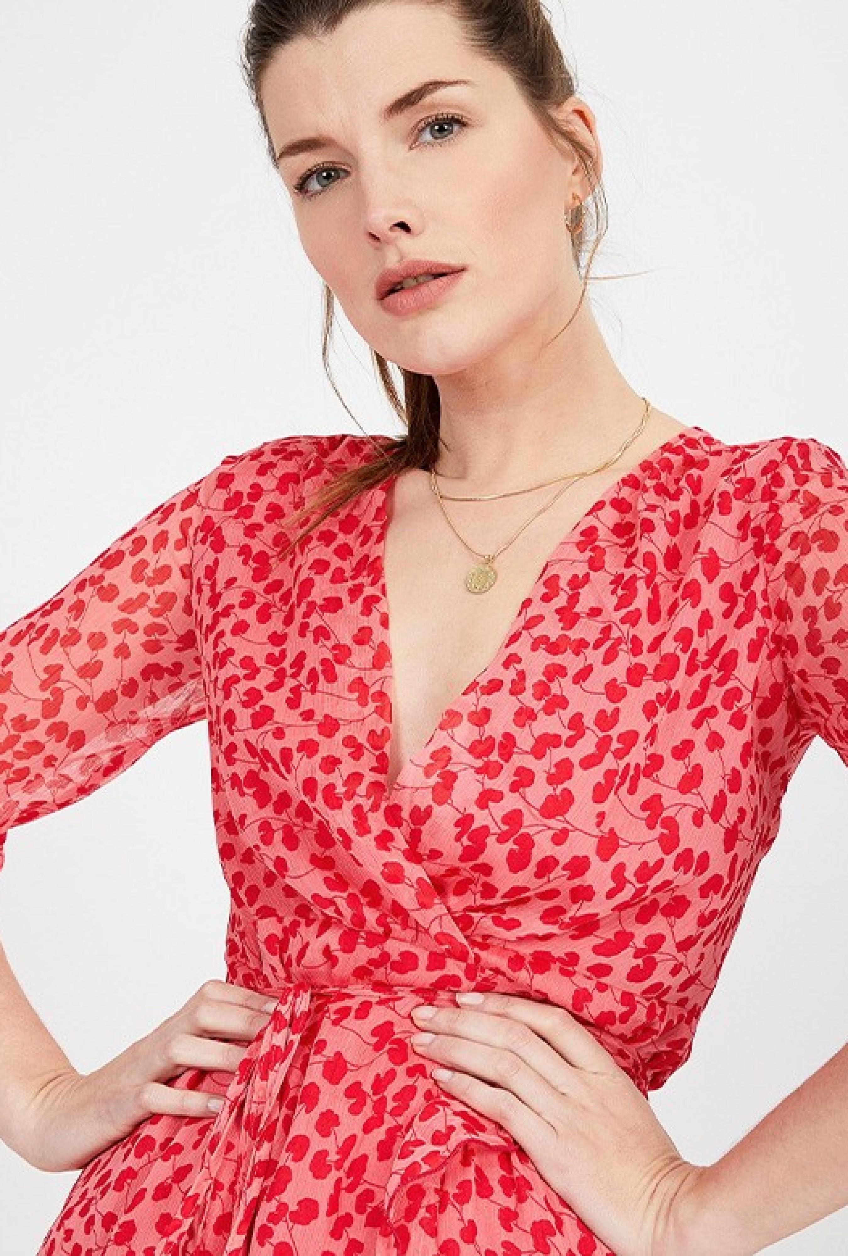 Robe cache-coeur rouge-Exclusivité web