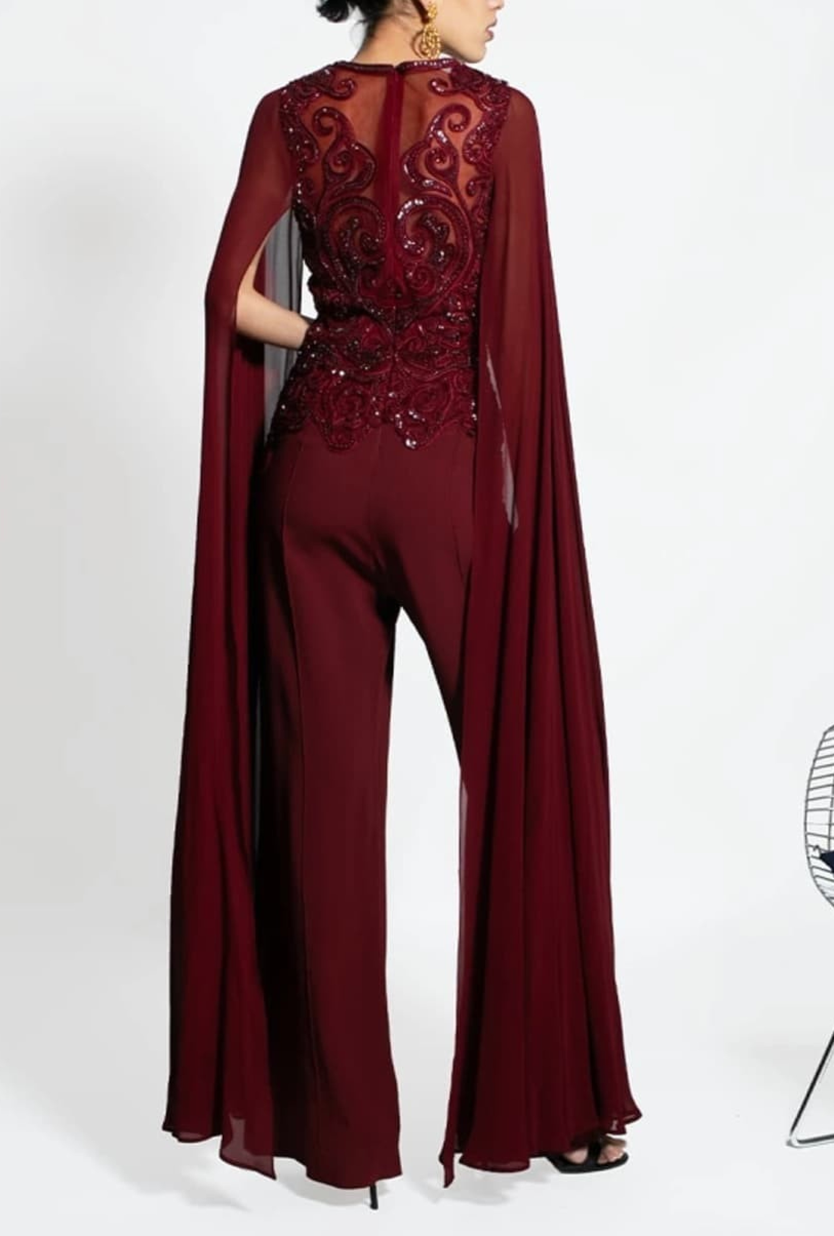 Combinaison Cape Dentelle Bordeaux