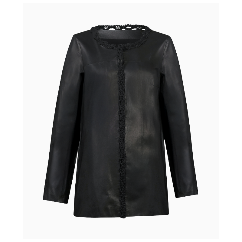 Veste Cuir Frangé Noir