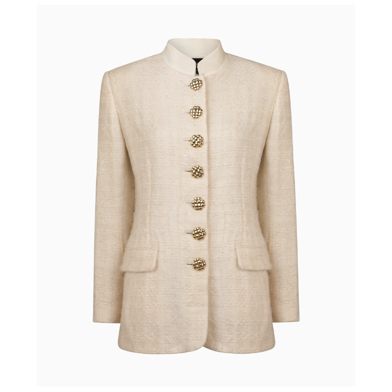 Veste Tailleur Structuré Tweed Ivoire