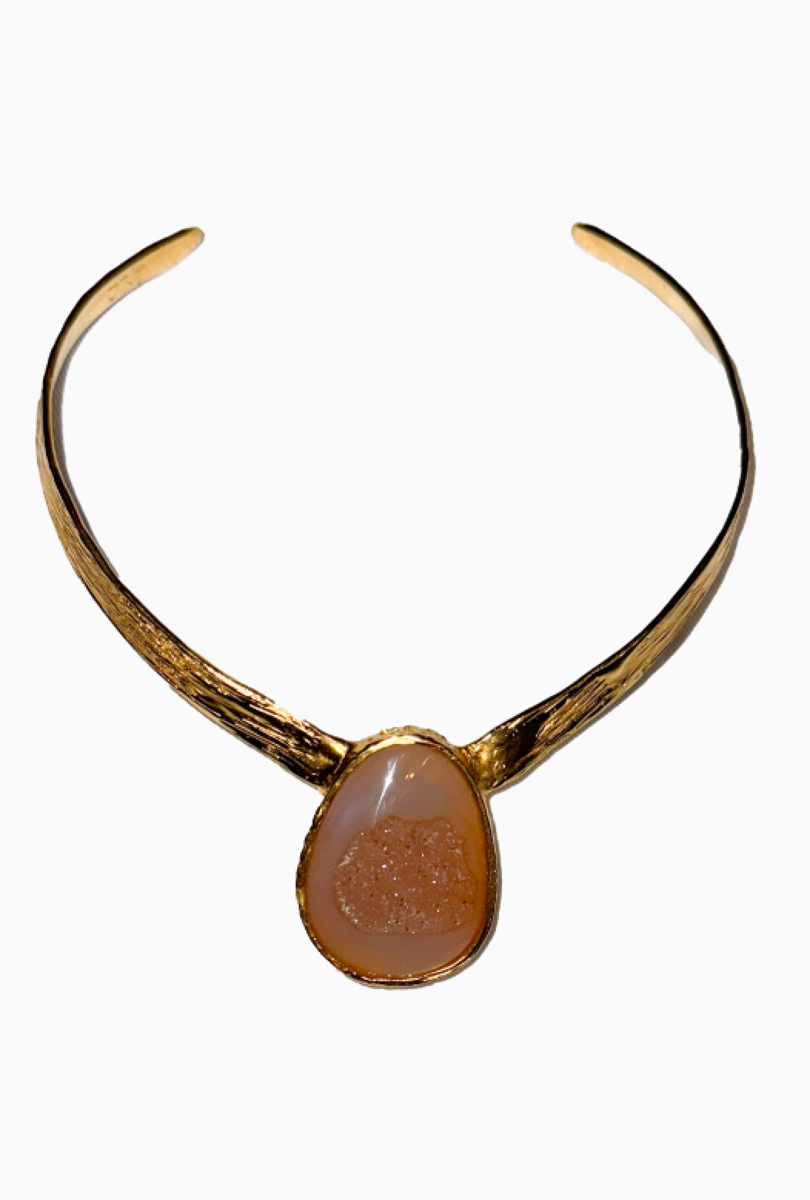 Collier Gold Plated Bronze With Pink Agate Stone