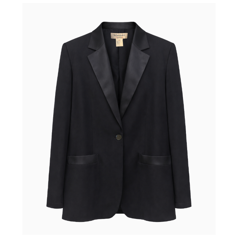 Veste Blazer Noir À Revers Satinés Rive Gauche FW1992