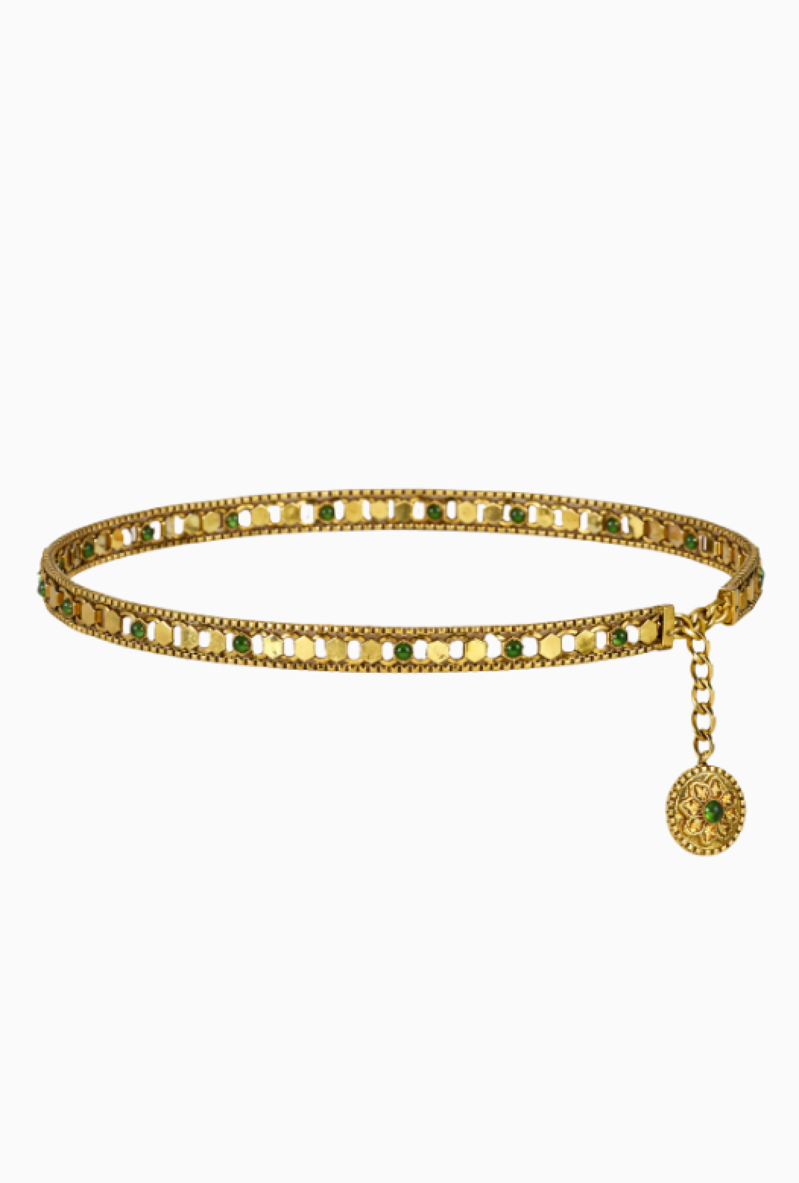 Ceinture  Chaîne Dorée à Cabochons Verts Circa 1960 par Robert Goossens